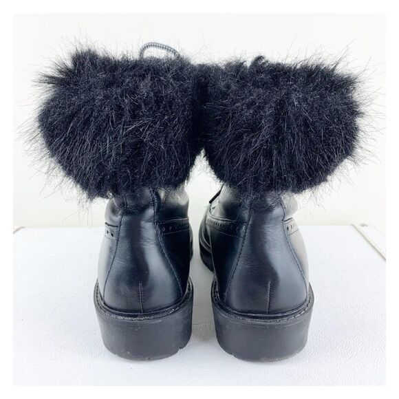 Charles David Ramses Combat Style Black Leather Fur Trim Lug Sole Warm Bootie - Picture 6 of 9